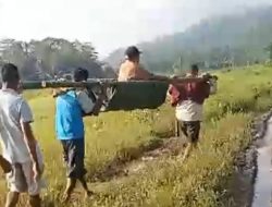 Jalan Rusak Parah, Warga Tandu Pasien ke Puskesmas Compang