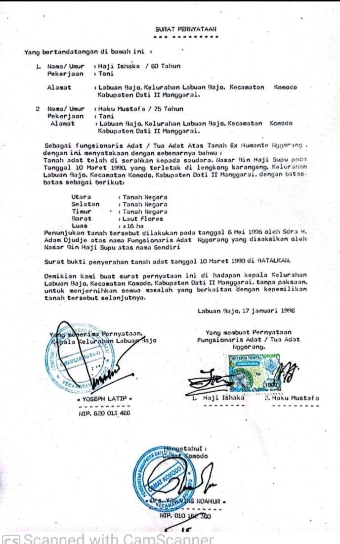 Sidang Sengketa Tanah Keranga, Antara Foto Copy Surat Penyerahan Tanah Adat dan Surat Pernyataan Asli Adanya Pembatalan