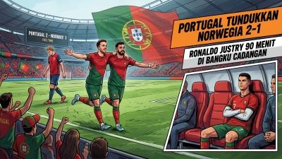 Portugal Tundukkan Norwegia 2-1, Ronaldo Justru 90 Menit di Bangku Cadangan